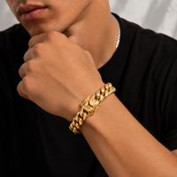 Bracelet pour homme en acier inoxydable plaqué or, maillons cubains, largeurs de 8 mm à 18 mm, chaîne épaisse style hip-hop, bijoux streetwear, vente en gros