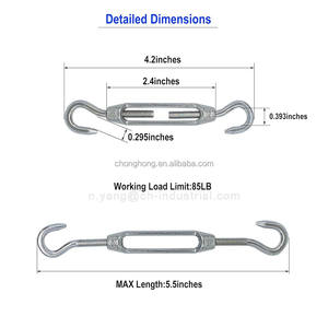 Tensor de Cable de Acero de Alta Resistencia, Tensor de Giro de C a C, Herrajes para Toldos, Tensor de Gancho a Gancho de Acero Inoxidable M4 - Product Image 2