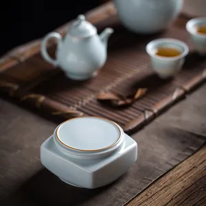 مجموعة شاي خزفي من Zhong's Kiln مكونة من 6 قطع إناء شاي Ru كوب شاي سيراميك من البورسلين بولة شاي كونغ فو للمنزل المكتب صندوق هدايا للضيوف مجموعة