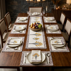 Ensemble de nappes en coton tissé à imprimé floral, sets de table et chemins de table imprimés à la main, décoration moderne pour la salle à manger - Product Image 2