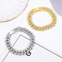 Usine Stock Vente Chaude Alliage et Bling Deux Rangées Strass Glacé Hip Hop 13mm Miami Cubain Lien Chaîne Bracelet