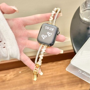 Upro Korean style Heart-Shaped Diamond Shinny Metal <b>Watch</b> Strap for apple <b>Watch</b> 40mm 41mm 42mm 45mm Luxury <b>Watch</b> Bracelet - Product Image 3