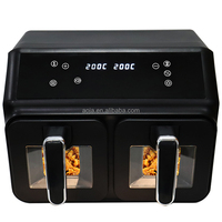 AOJA 2024 Nouvelles Friteuses à Air à Commandes Numériques 4 + 4 8L Grande Capacité 2 Paniers de Friture Indépendants Double Panier AirFryer Sans Huile-Noir