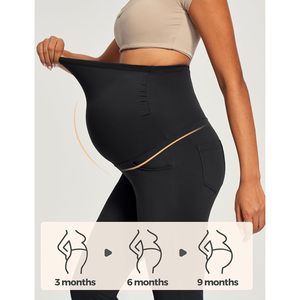 Pantalon de maternité pour femme, taille haute, extensible, coupe droite, avec poches, respirant, pour la grossesse et le travail - Product Image 4