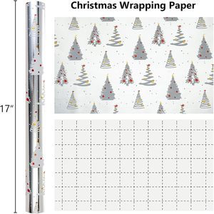 Silver Christmas Tree Metallic Wrapping Paper 17 In X 32.8 Ft Single Side PE Coated Holiday Gift <b>Wrap</b> - Product Image 5