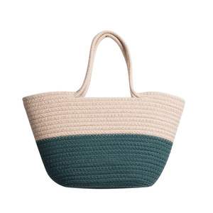Bolso Tote Tejido de Cuerda de Algodón, Gran Capacidad, Horizontal, Cuadrado, Estilo Minimalista, Uso Diario, Verano 2023 - Product Image 1