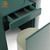 Coiffeuse moderne verte Ensemble de coiffeuse avec miroir pliable Armoires de rangement et tabouret pour décoration de chambre à coucher