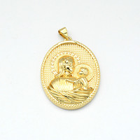Haute qualité plaqué or forme ovale Relief église vierge marie grande taille 27x36mm pendentifs pour bijoux chrétiens