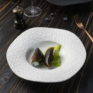 Yayu High Level Catering Rock Surface White Elegant Charger Plate Restaurant Salad Pasta Dish Dinnerware China