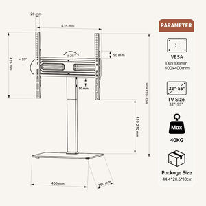 حامل تلفزيون عالمي من الفولاذ المدرفل على البارد من كيهكوهو كيهاو، مقاس 32-65 بوصة، مع زجاج مقوى وارتفاع قابل للتعديل، يثبت على سطح المكتب، بقدرة تحمل <span class=keywords><strong>40</strong></span> كجم - Product Image 6