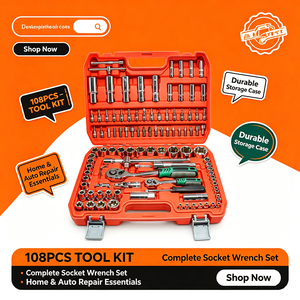 Boîte à outils professionnelle multifonctionnelle de 108 pièces en acier avec clé à cliquet, douilles et embouts de tournevis pour la réparation automobile et domestique - Product Image 3
