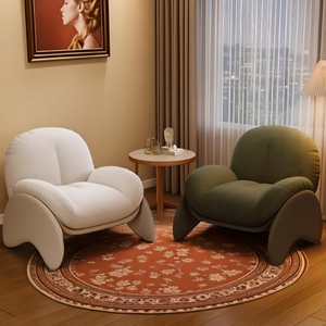 Fauteuil paresseux en velours rouge rouille en forme de courge, coussin rembourré en peluche, base en bois sculpturale, salon moderne, hôtel minimaliste - Product Image 2