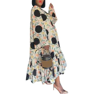 도매 코튼 보헤미안 스타일 느슨한 스윙 폴카 도트 프린트 긴 여성 드레스 SeHe 패션