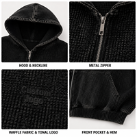 Sweat à capuche zippé côtelé pour homme avec logo personnalisé, marron foncé, coupe ample, style streetwear, épais et oversize