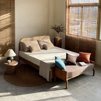 Cadre de lit plateforme Shanmu CJ029 style Wabi Sabi en bois massif et rotin tressé, écologique et durable, tailles King et Queen, pour gîte