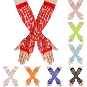 Meilleurs nouveaux gants résille néon pour femmes noir rouge mitaines en maille transparente gothique manche de danse punk pour déguisements vêtements sexy pour filles - Product Image 1