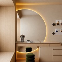 Miroir mural de salle de bain moderne avec lumière LED en forme de demi-lune, interrupteur tactile intelligent
