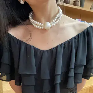 Elegant Glass Big Pearl Beaded Choker Necklaces Collar For Women 2024 Wedding Bridal Party Jewelry Gift