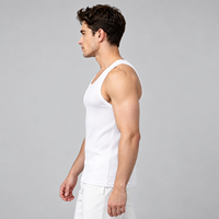 Tank Top Rajut Bergaris Putih Ukuran Besar Pria dengan Logo Kustom, 100% Katun Combed Ramah Lingkungan, Jahitan Samping, Singlet Atletik