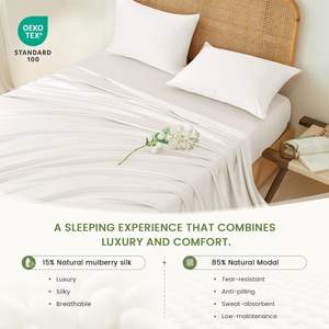 Parure de draps de luxe 100 % soie 200 fils, 4 pièces, poches profondes de 40 cm, 1 drap-housse, 1 drap plat, 2 taies d'oreiller, housse de couette - Product Image 3