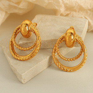 Pendientes de aro de doble espiral de estilo europeo, chapados en oro, de acero de titanio para mujer, joyería de moda para fiesta EH623 - Product Image 2