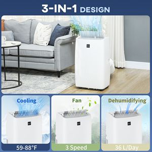 12000 BTU Portable Air Conditioner with Cool Dehumidifier Fan 24H <b>Timer</b> UK & EU <b>Plug</b> for Rooms & Cars Window Kit Included - Product Image 4