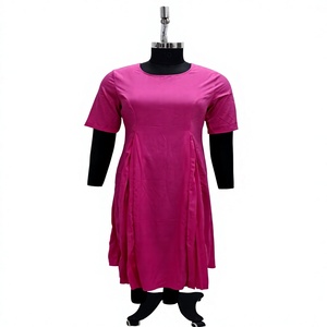 Robe Abaya musulmane rose à manches longues, robe maxi décontractée unie, coupe ample, tenue modeste pour tous les jours - Product Image 1