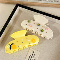 Jolies pinces à cheveux en acrylique à imprimé floral citron avec strass, pinces requin coréennes mignonnes pour femmes et filles, accessoires capillaires quotidiens