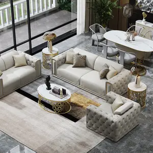 2021豪华造型定制灰色天鹅绒皮革面料沙发客厅美式沙发家具现代沙发