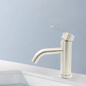 SONSILL Novo Design Durável Único Punho Misturador De Bacia De Aço Inoxidável Escovado Curvo Torneira De Bacia De Vidro Para Casa