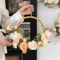 Guirnalda de Ratán Tejida a Mano con Flores Artificiales, Decoración de Pared Estilo Coreano, Flores Biónicas Premium, Decoración Colgante para Ventanas