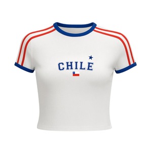 T-shirt court <span class=keywords><strong>sexy</strong></span> pour femme, coupe ajustée, taille haute, avec logo personnalisé et broderie drapeau national, style Baby Tee - Product Image 3