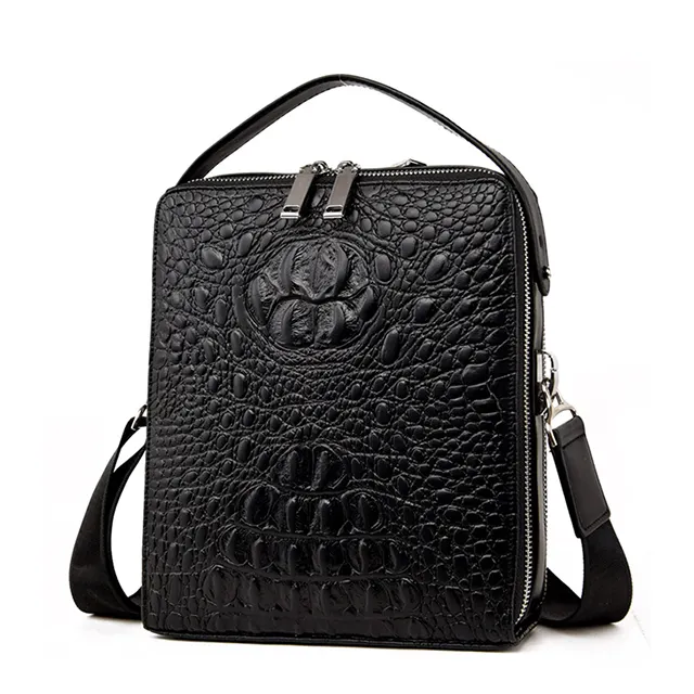 Fashion casual men's bag crocodile pattern handbag business trend Messenger bag high quality multi-pocket shoulder bag