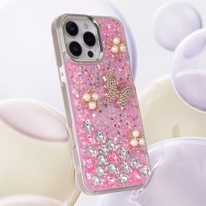 ผู้ผลิต OEM/ODM เคสสีชมพูไล่เฉดประกายวิบวับ คริสตัลเพชรและไข่มุก สำหรับ iPhone 17 16 15 14 13 12 Pro Max - Product Image 1