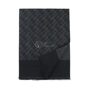 Elegance Black Grey Irregular Geometric Woven Pattern Shabbat Scarves Men Winter Warm Viscose Double Sided Custom Jacquard Scarf