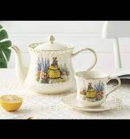 Ensemble théière et tasses en céramique de style anglais rétro QIAN HU, porcelaine, décoration d'intérieur pour une expérience de thé de l'après-midi parfaite