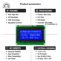 Module LCD JXDC 1604A-V1.3 16x4, plage de température étendue de -20 à 70 ° Module LCD de fabrication OEM pour panneau de commande de purificateur d'eau
