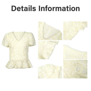 ZYHT 11605 camicette Casual da <span class=keywords><strong>donna</strong></span> estate <span class=keywords><strong>Beige</strong></span> con scollo a V impreziosito Top con gonna a fiori con volant nero elegante Set da due pezzi - Product Image 4