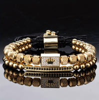 Bracelet à Breloques en Perles d'Ananas en Acier Inoxydable Zircon Cubique Micro Sertissage en Laiton Réglable avec Couronne