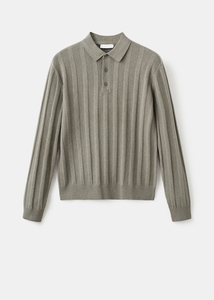 Maglione Polo a Coste Verde Oliva per Uomo, Manica Lunga con Colletto, Pullover Casual Autunnale - Product Image 6