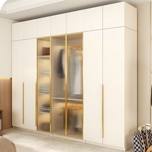 HMHF Adjustable Solid Wood <b>Wardrobe</b> Modern Minimalist Freestanding Bedroom Storage Cabinet with Floor-to-Ceiling Mesh Doors - Product Image 1