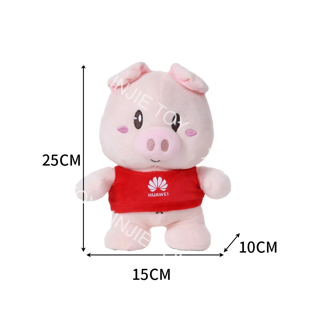 ตุ๊กตาหมูสีชมพูขนาด25ซม.,ของเล่นยืนแสดงท่าพร้อมเสื้อยืดโลโก้ตุ๊กตาหมูผ้ากำมะหยี่ของขวัญสำหรับเด็ก
