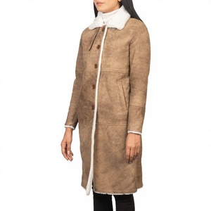 Abrigo de Piel de Oveja Marrón Claro para Mujer, con Cuello de Piel, Cierre de Botones, Largo hasta la Rodilla, Ropa de Abrigo Informal de Invierno - Product Image 1