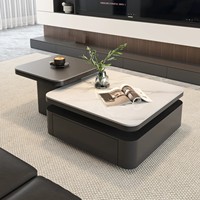 Nouvelle Arrivée 2026 – Table Basse Carrée Moderne Minimaliste avec Plateau en Pierre et Cadre Noir, Rangement Intégré pour Petits Salons