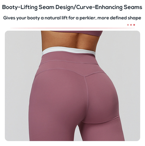 Leggings de yoga et de sport moulants, style européen et américain, avec étiquette personnalisée, taille haute, pour la course et le fitness, avec ceinture côtelée - Product Image 6