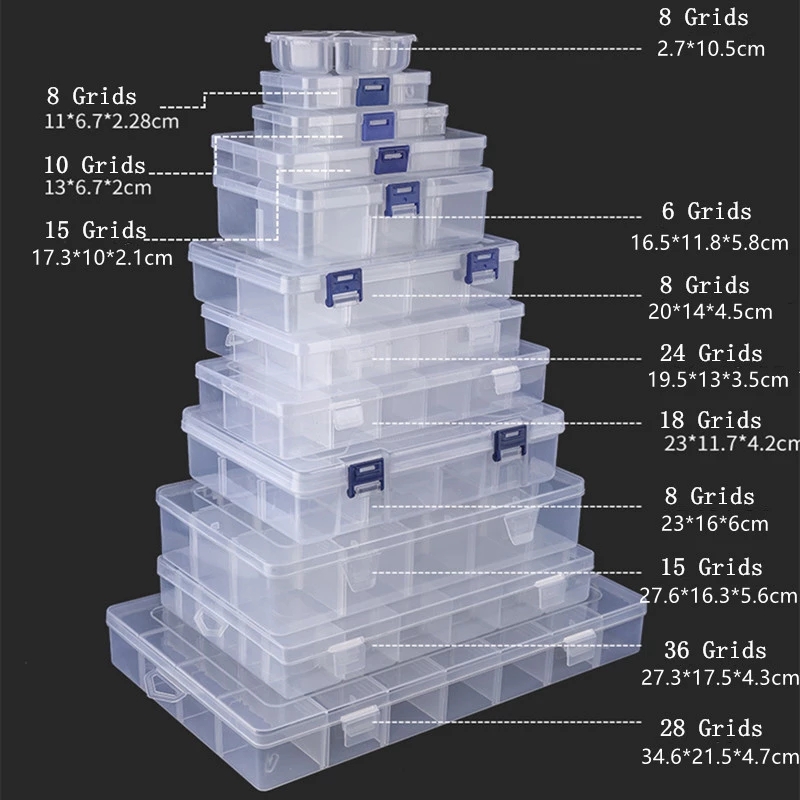 Caja de almacenamiento transparente de plástico, organizador ajustable de joyas, 10/15/24/36 compartimentos