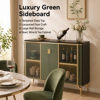 Buffet de luxe vert avec porte en verre trempé, en MDF laqué, pour rangement de vin et thé, OEM ODM Chine