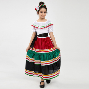 Vestido Largo Clásico Estilo Folclórico Mexicano para Niña, Disfraz de Halloween, Vestido Tradicional con Hombros Descubiertos para Baile - Product Image 4