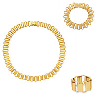 Ensembles de bijoux personnalisés en gros pour femmes : bracelets, bagues et colliers géométriques punk plaqués or 18 carats en acier inoxydable pour anniversaire