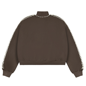 Chaqueta Bomber con Cierre y Adornos de Perlas para Hombre, Estilo Casual Urbano, Cuello Redondo, Color Sólido, Diseño con Cuentas, Ropa de Otoño - Product Image 2